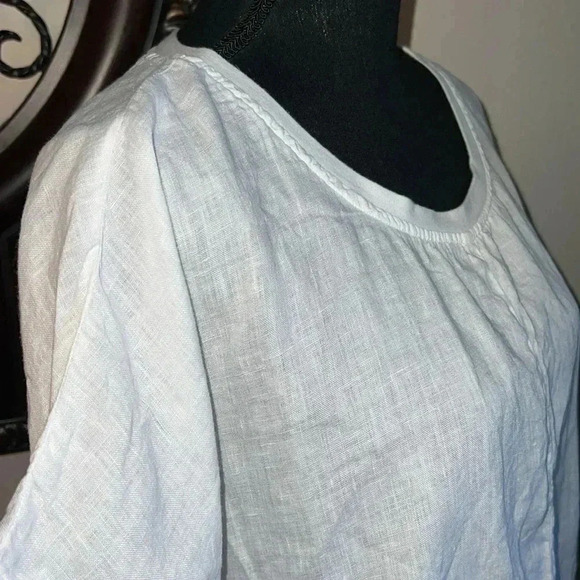 FLAX Women’s White 100% Linen Scoop Neck Pullover Top Tunic Large - Picture 5 of 14